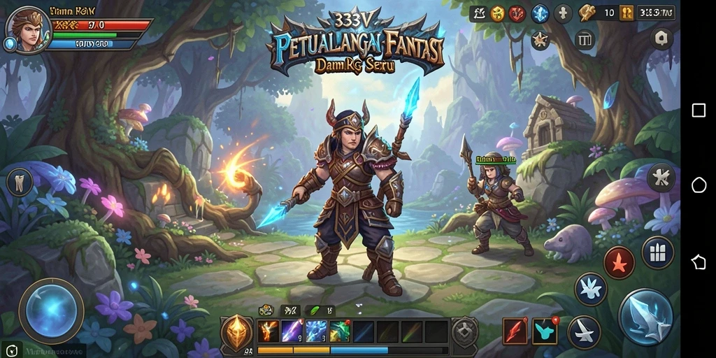 Gambaran gameplay <strong>333V</strong> yang menampilkan pertarungan dan eksplorasi dunia fantasi.