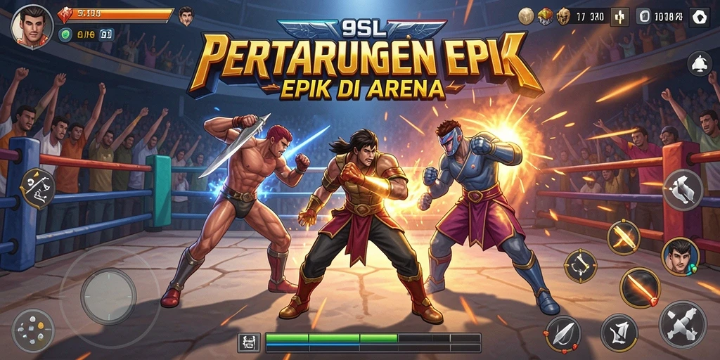 Screenshot 9SL menampilkan aksi pertarungan seru dan karakter kuat.