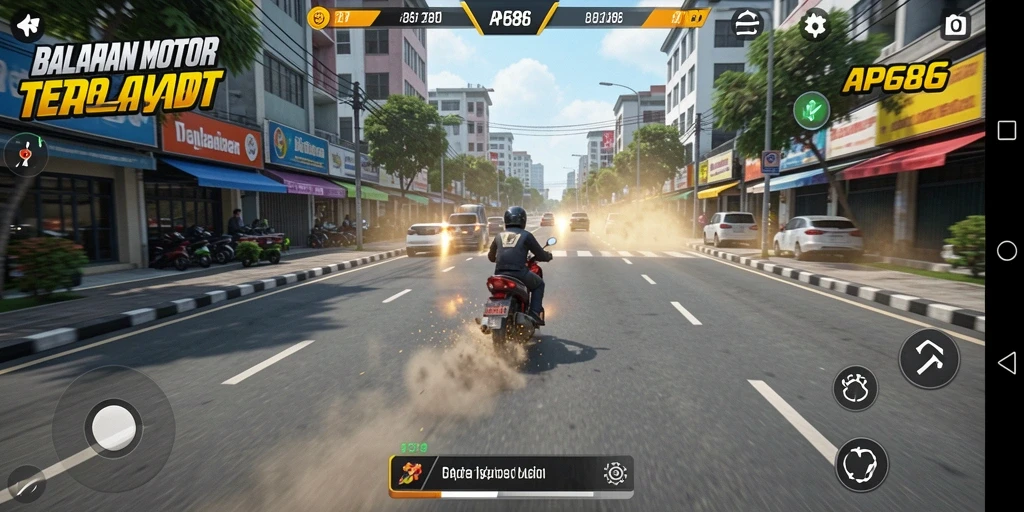 Gameplay menegangkan balapan motor di jalanan.