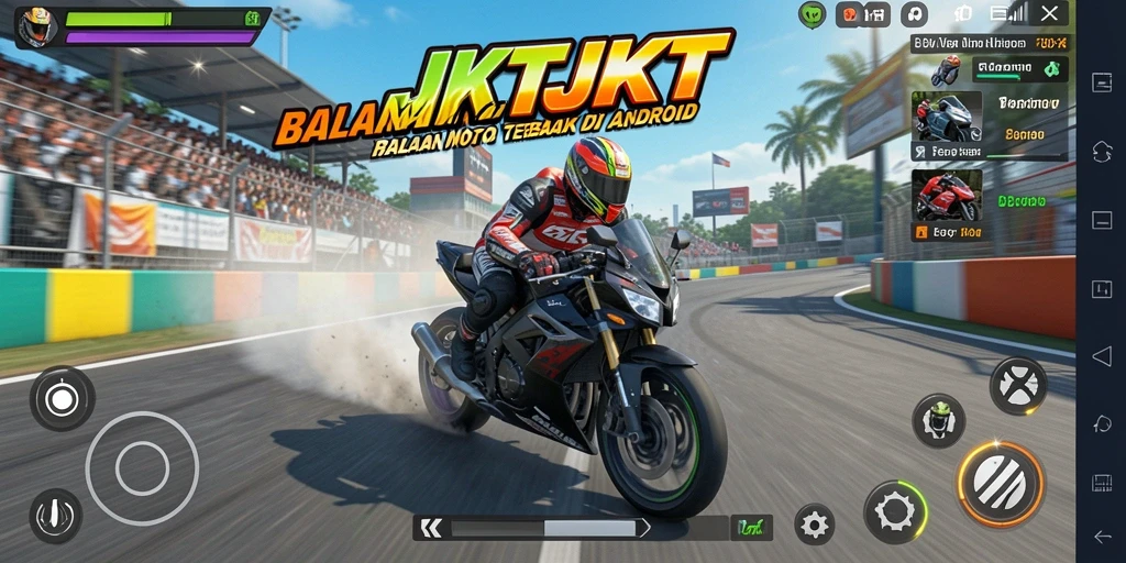 Tampilan gameplay JKTJKT yang seru dan menegangkan di trek balapan.