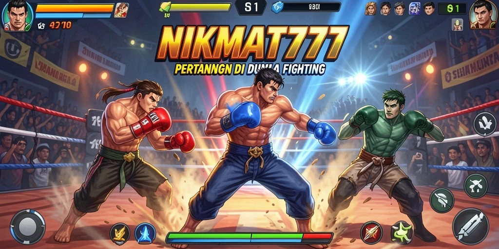 Screenshot menggambarkan pertarungan seru antar karakter di NIKMAT777.